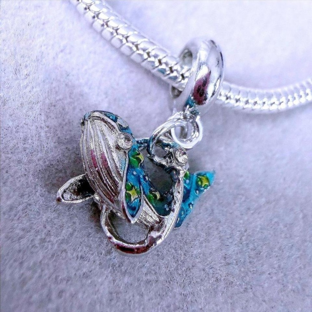 Blue Green Enamel Whale Dangle Charm fits PANDORA